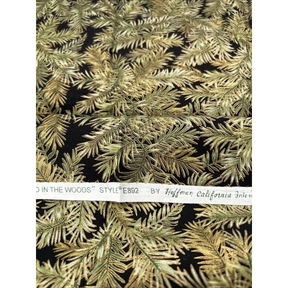 Hoffman Cotton Quilting Fabric Pine Bough Weekend in the Woods 1/2 Yd Gold Trim